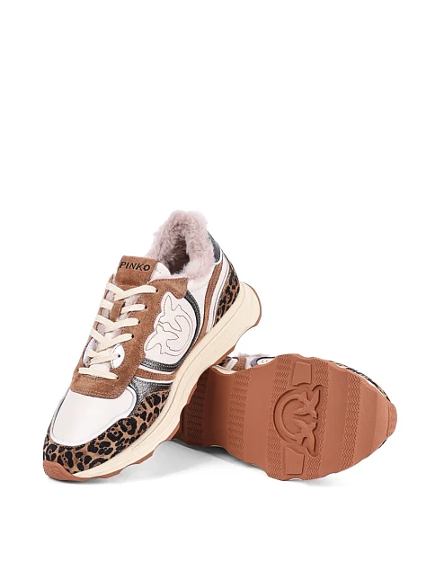 Женские кроссовки Pinko кожаные бежевые - фото 2 - Miraton