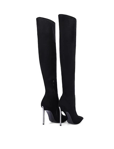 Женские ботфорты велюровые черные - фото 4 - Miraton