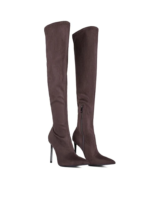 Женские ботфорты из искусственной замши серые - фото 3 - Miraton