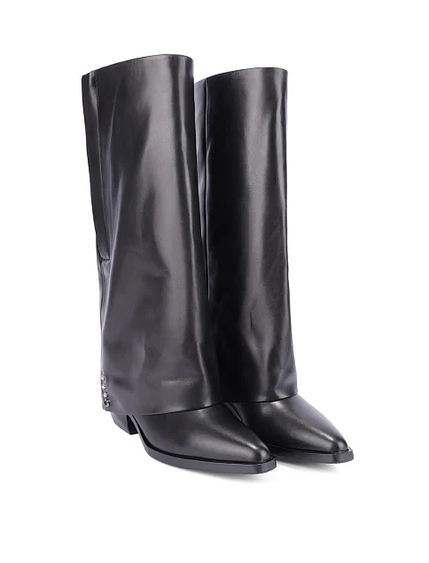 Женские сапоги кожаные черные - фото 3 - Miraton