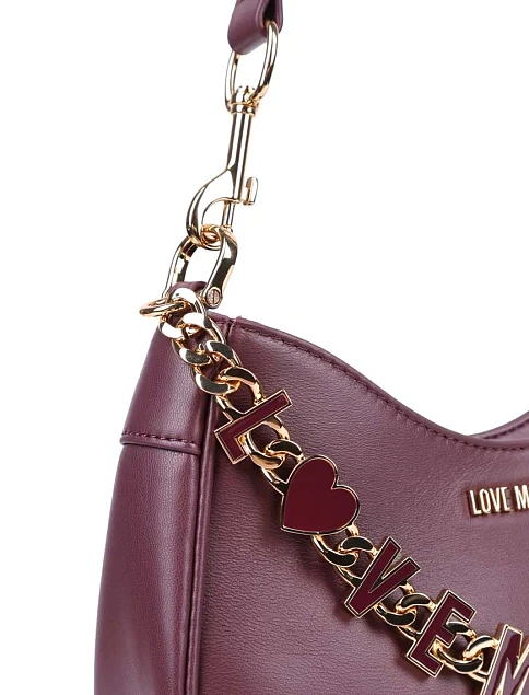 Женская сумка через плечо Love Moschino кожаная бордовая - фото 4 - Miraton