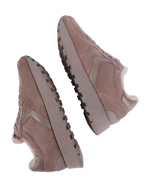 Женские кроссовки велюровые бежевые - фото 2 - Miraton