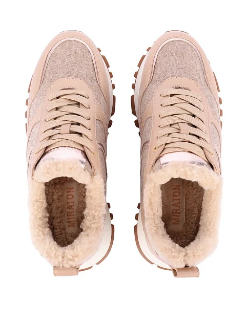 Женские кроссовки MIRATON кожаные бежевые - фото 2 - Miraton