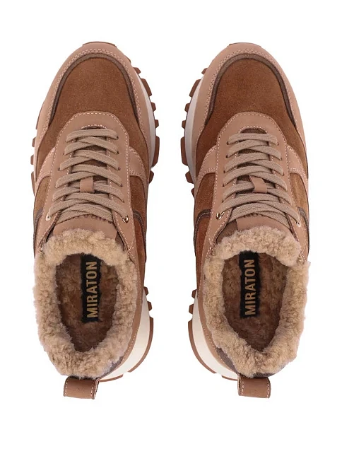 Женские кроссовки MIRATON из нубука бежевые - фото 3 - Miraton