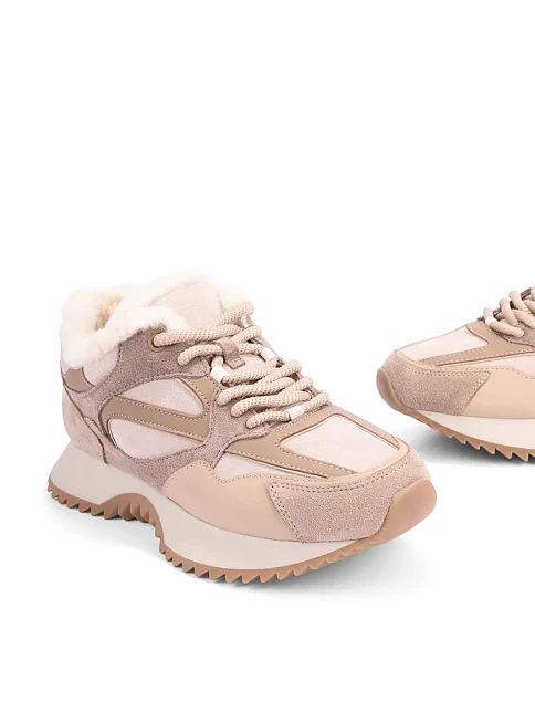 Женские кроссовки MIRATON велюровые бежевые - фото 5 - Miraton