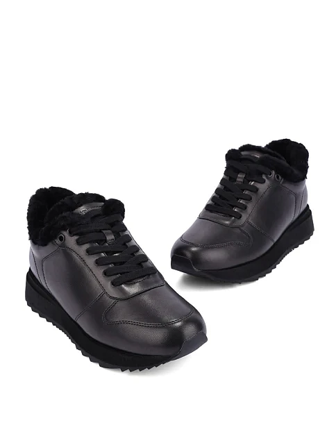 Женские кроссовки кожаные черные - фото 5 - Miraton