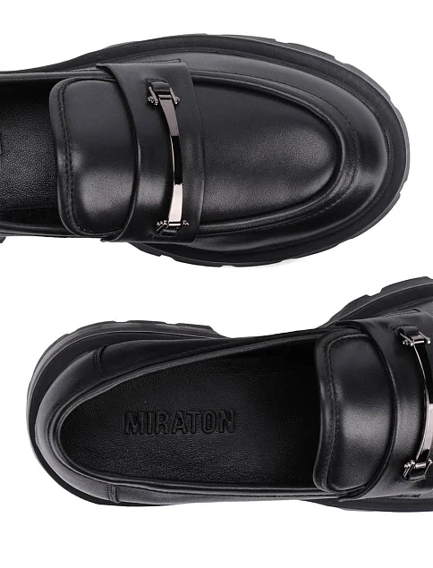 Женские туфли лоферы MIRATON кожаные черные - фото 2 - Miraton