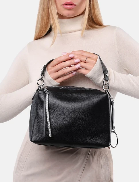 Женская сумка через плечо кожаная черная - фото 2 - Miraton