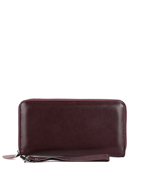 Кошелек на молнии кожаный коричневый - фото 1 - Miraton