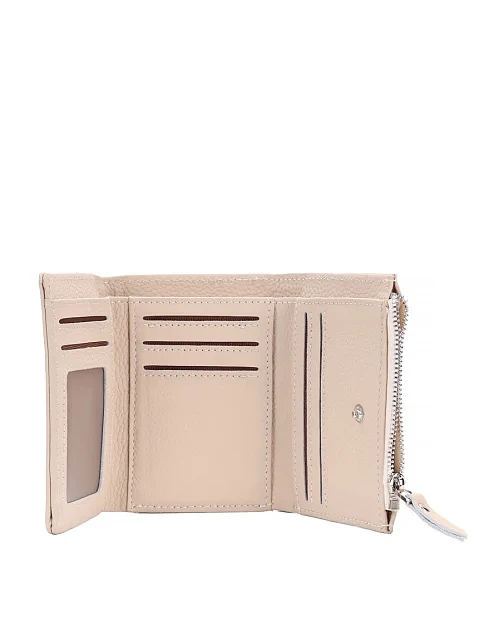 Кошелек на кнопке кожаный бежевый - фото 4 - Miraton