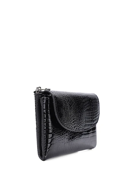 Гаманець лаковий шкіряний чорний з тисненням - фото 2 - Miraton