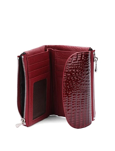 Гаманець лаковий шкіряний бордовий з тисненням - фото 4 - Miraton