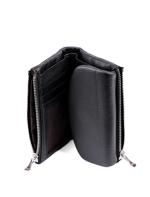 Кошелек на магните кожаный черный - фото 4 - Miraton