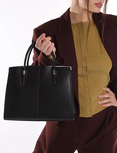 Жіноча сумка тоут шкіряна чорна - фото 2 - Miraton
