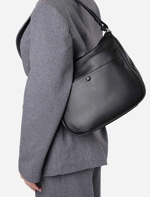 Женская сумка хобо MIRATON кожаная черная - фото 2 - Miraton