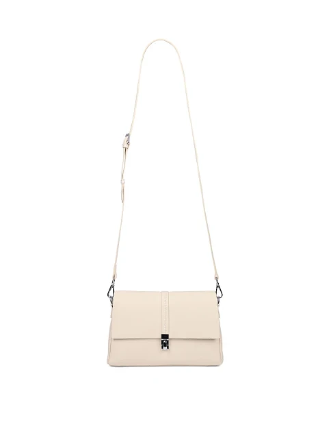 Женская сумка кросс-боди кожаная молочного цвета - фото 7 - Miraton