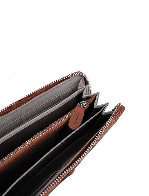 Кошелек на молнии кожаный коричневый - фото 4 - Miraton