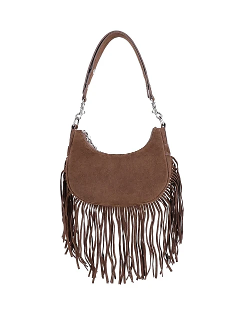 Женская сумка через плечо замшевая коричневая - фото 1 - Miraton