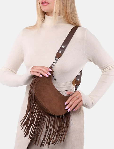 Женская сумка через плечо замшевая коричневая - фото 2 - Miraton