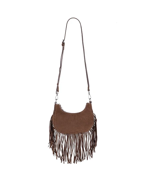 Женская сумка через плечо замшевая коричневая - фото 5 - Miraton