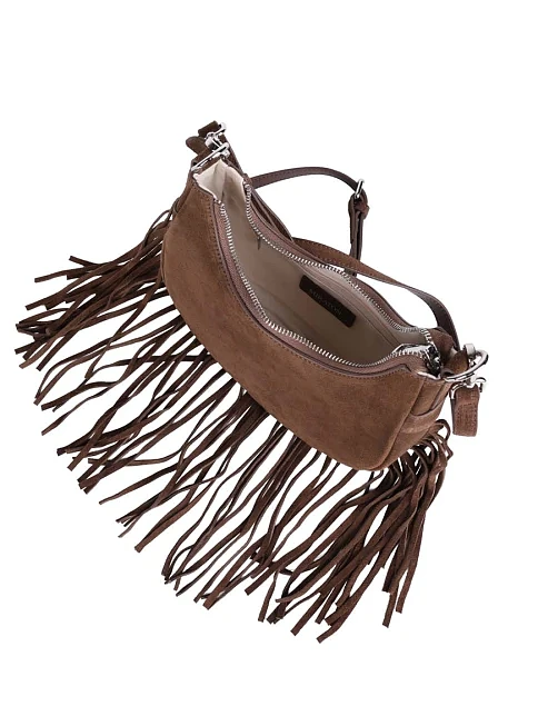 Женская сумка через плечо замшевая коричневая - фото 6 - Miraton