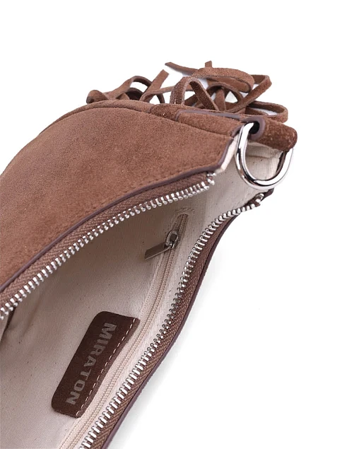 Женская сумка через плечо замшевая коричневая - фото 7 - Miraton