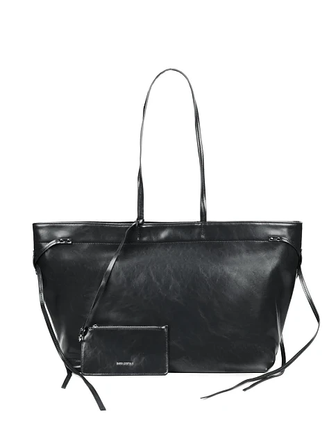 Женская сумка шоппер кожаная черная - фото 1 - Miraton