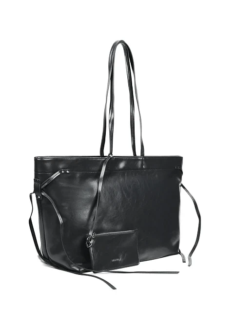 Женская сумка шоппер кожаная черная - фото 3 - Miraton