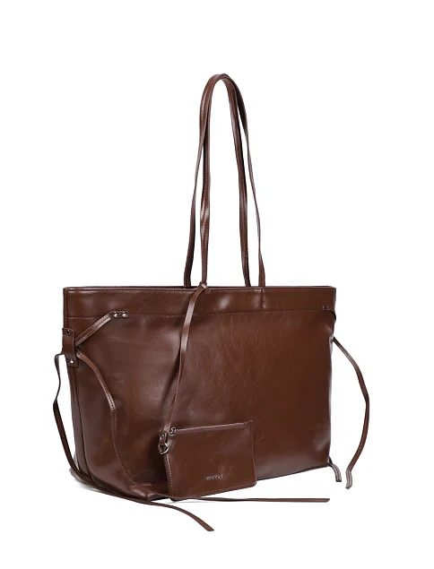 Женская сумка шоппер кожаная коричневая - фото 2 - Miraton