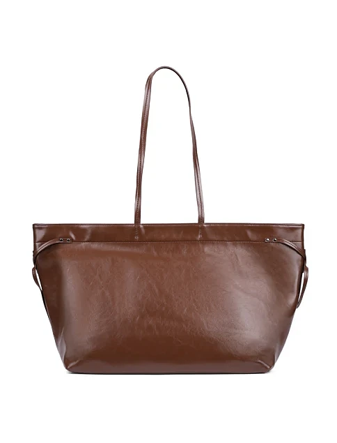 Женская сумка шоппер кожаная коричневая - фото 3 - Miraton