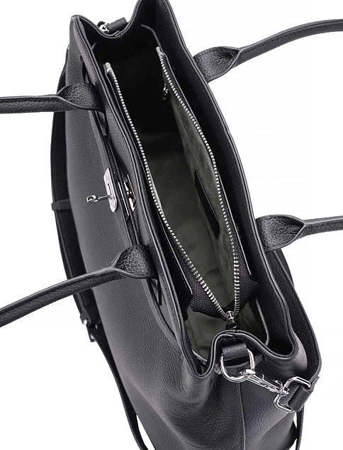 Женская сумка тоут кожаная черная - фото 6 - Miraton