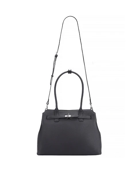 Женская сумка тоут кожаная черная - фото 7 - Miraton