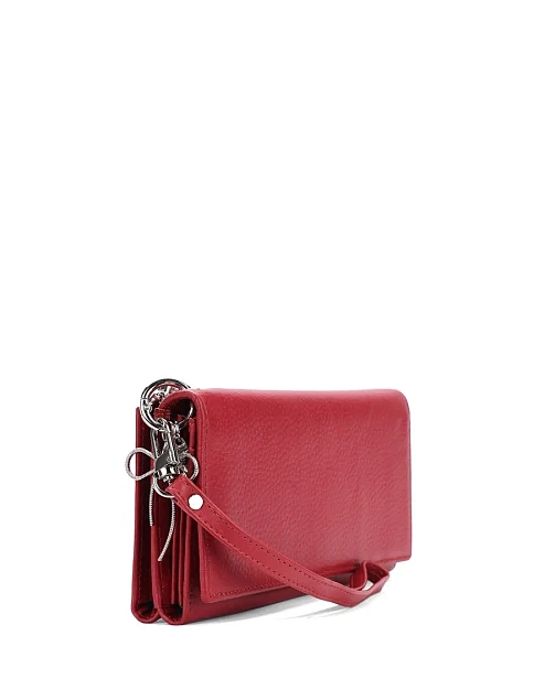 Кошелек на кнопке кожаный красный с брелком - фото 2 - Miraton