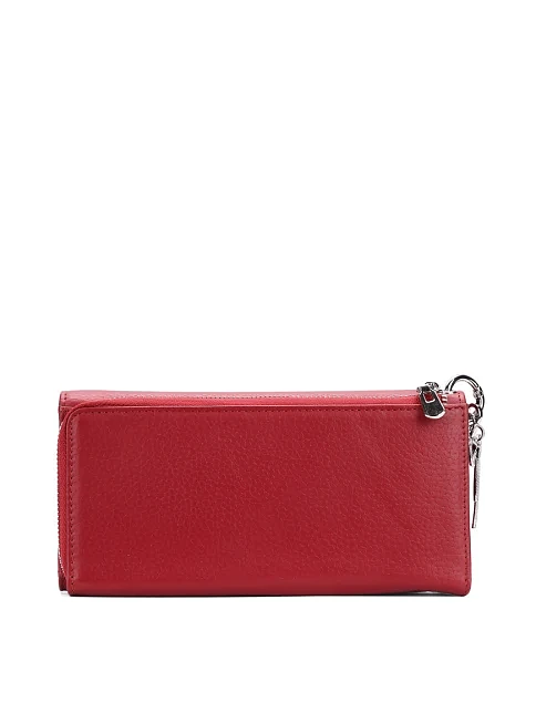 Кошелек на кнопке кожаный красный с брелком - фото 3 - Miraton