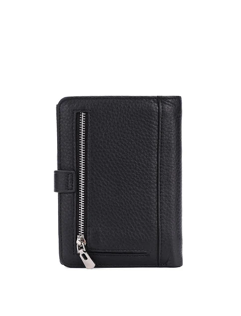 Кошелек на кнопке кожаный черный - фото 3 - Miraton