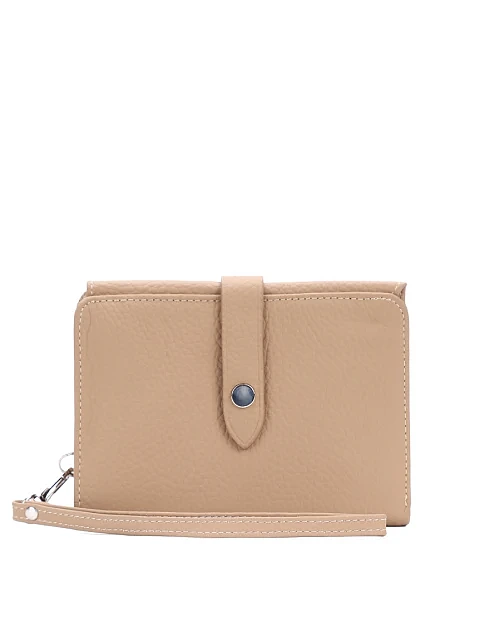 Кошелек на кнопке кожаный бежевый - фото 1 - Miraton