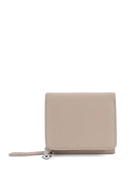 Кошелек на кнопке кожаный бежевый - фото 1 - Miraton