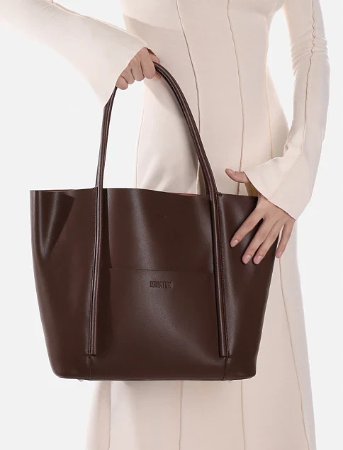 Женская сумка шоппер кожаная коричневая - фото 2 - Miraton