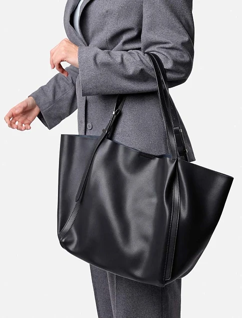 Жіноча сумка шоппер шкіряна чорна - фото 2 - Miraton