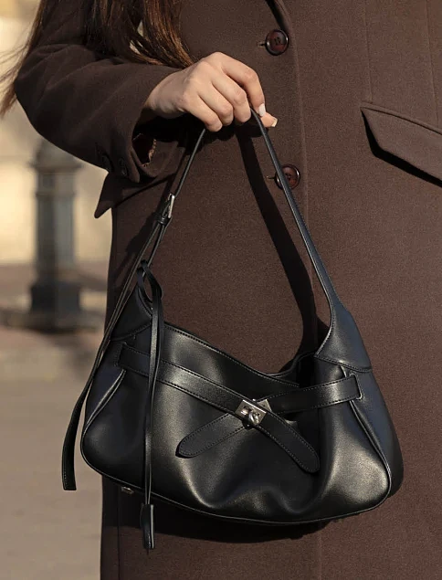 Женская сумка через плечо MIRATON кожаная черная - фото 2 - Miraton