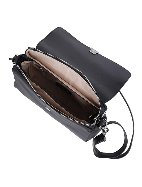 Женская сумка через плечо кожаная черная - фото 6 - Miraton