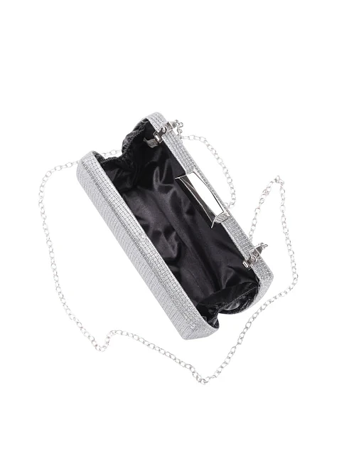 Женский клатч из ламе серебряного цвета - фото 4 - Miraton