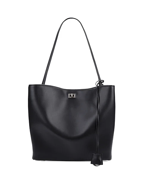 Женская сумка шоппер кожаная черная - фото 1 - Miraton