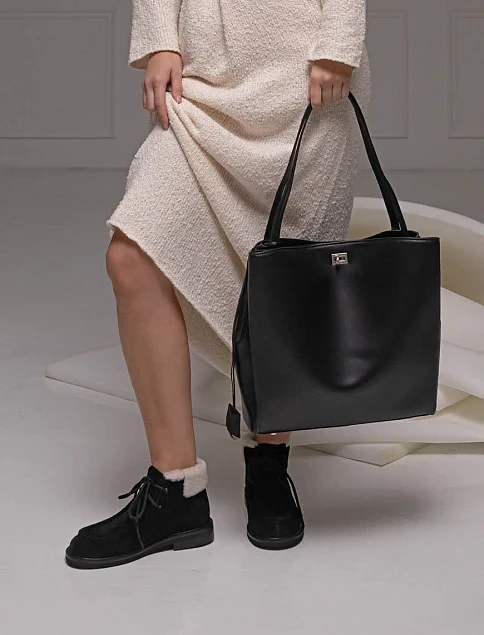 Женская сумка шоппер кожаная черная - фото 2 - Miraton