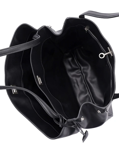 Женская сумка шоппер кожаная черная - фото 6 - Miraton