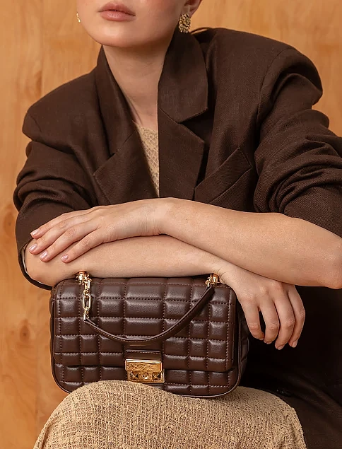 Женская сумка кросс-боди кожаная коричневая - фото 2 - Miraton