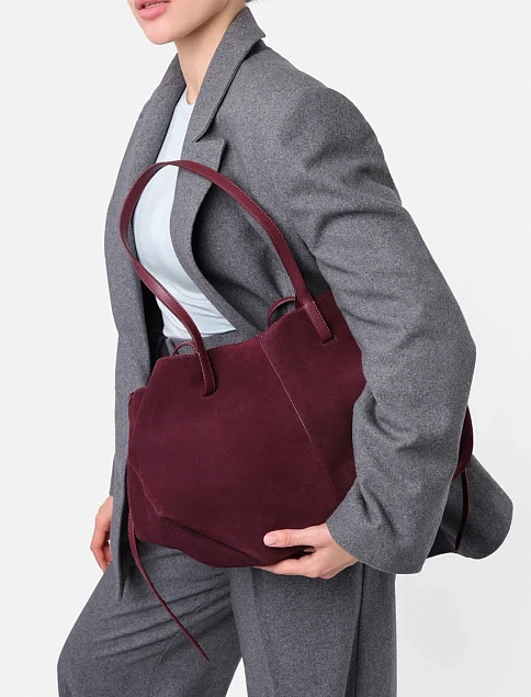 Женская сумка тоут замшевая бордовая - фото 2 - Miraton
