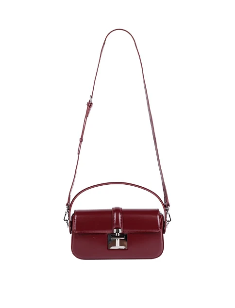 Женская сумка через плечо MIRATON кожаная бордовая - фото 6 - Miraton