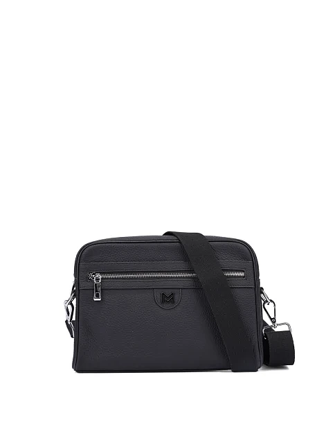 Мужская сумка кросс-боди кожаная черная - фото 1 - Miraton