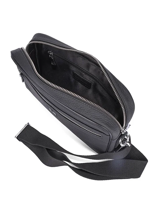 Мужская сумка кросс-боди кожаная черная - фото 5 - Miraton